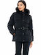 Women's Short Puffer Jacket for Winter with Hood Black