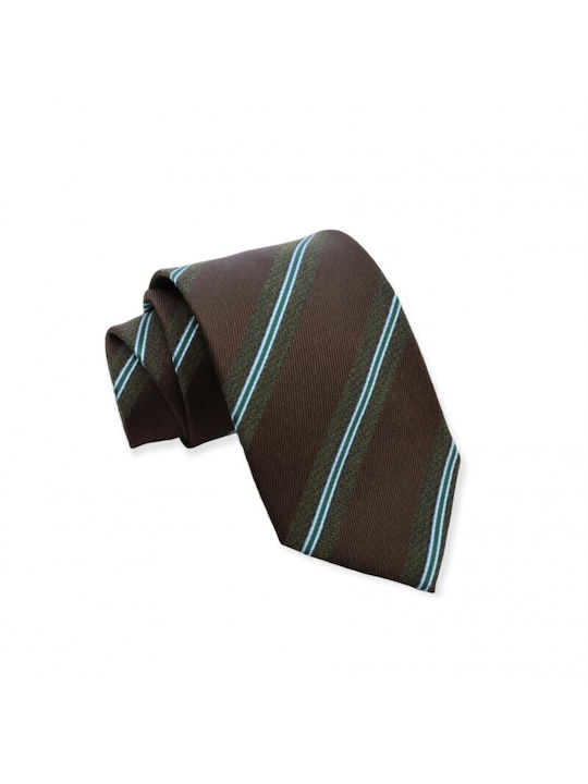 Wool/Silk Brown Tie with Olive Stripes 8cm.