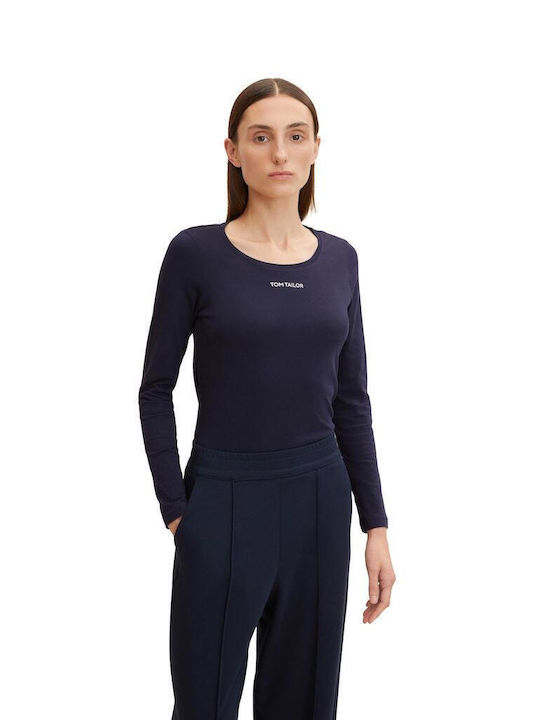 Tom Tailor Women's Blouse Cotton Long Sleeve Navy Blue