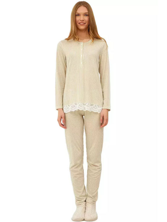 Harmony Winter Women's Pyjama Set Cotton Khaki