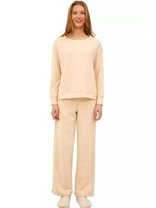 Harmony Winter Women's Pyjama Set Cotton Grace Beige