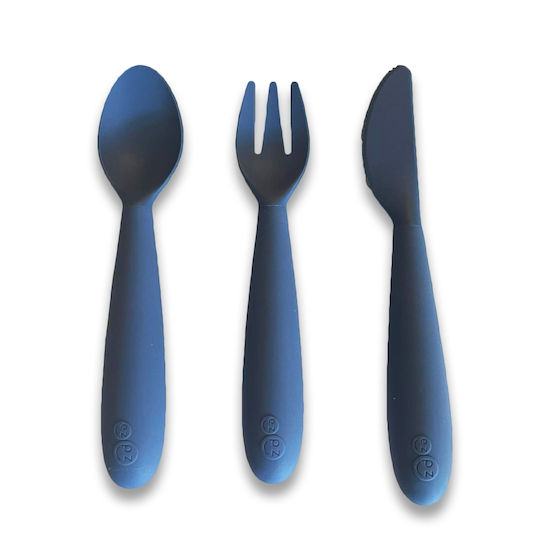 Ezpz Βρεφικό Σετ με Πιρούνι Happy Utensils από Σιλικόνη Indigo 3τμχ