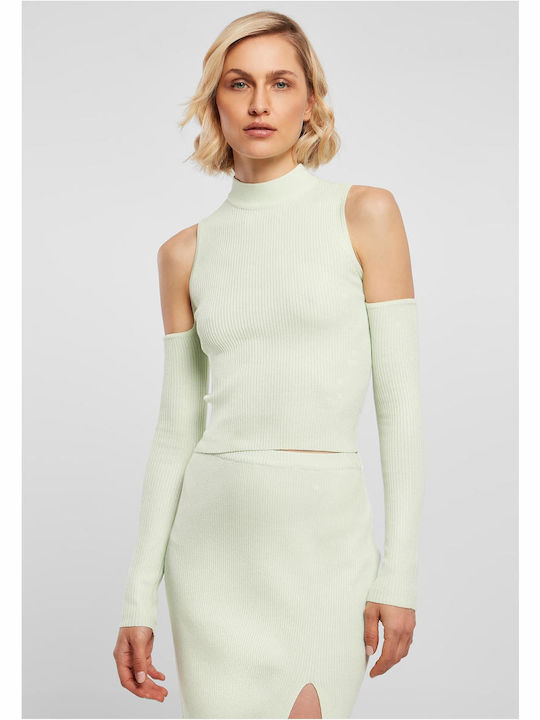 Bluze Damă Off-Shoulder Mânecă Lungă cu Guler Înalt Verde