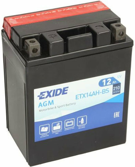Exide AGM Мотоциклетна батерия YTX14AH-BS 200Спецификация с капацитет 12Ах