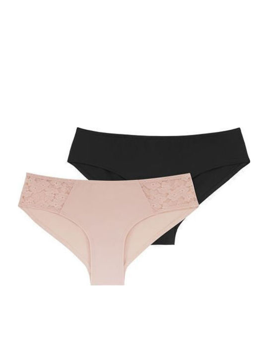 Rue Cheekey Hipster Damen Slip 2Pack mit Spitze Black/Pink