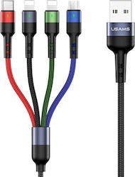 Usams Braided USB to 2x Lightning / Type-C / micro USB Cable Μαύρο 0.35m (SJ411USB01)