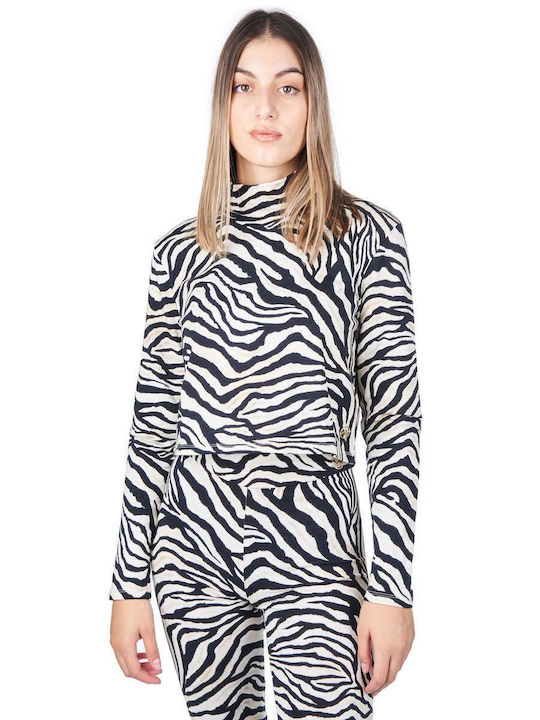 Γυναικείο Crop Top Ζιβάγκο Μακρυμάνικο Animal Print Πολύχρωμο Ζέβρα