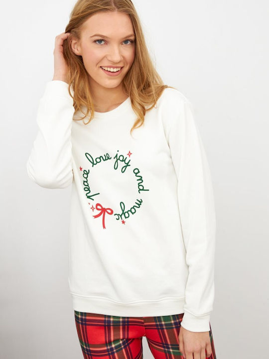 Harmony Winter Damen Pyjama-Set Baumwolle Weiß Love Joy