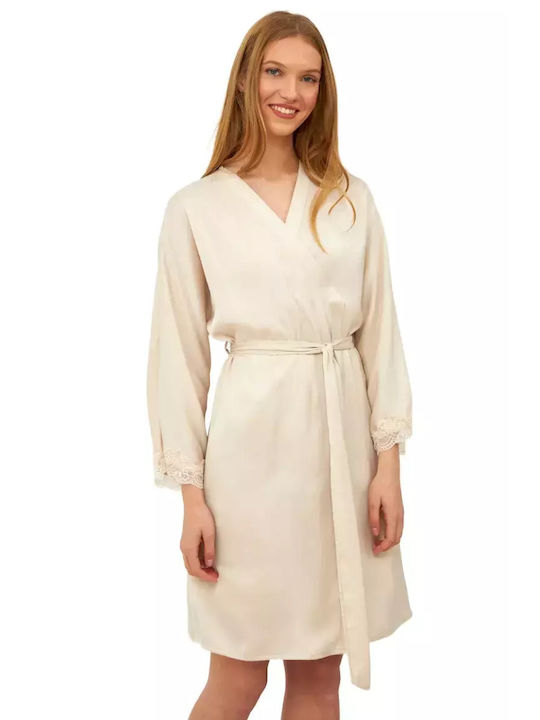 Harmony Winter Damen Satin Robe Beige