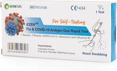 Genesis Ezer Flu & Covid-19 Duo 1τμχ Αυτοδιαγνωστικό Τεστ Ταχείας Ανίχνευσης Αντιγόνων Covid-19 & Γρίπης με Ρινικό Δείγμα