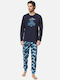 Minerva Men's Winter Cotton Pajamas Set Navy Blue