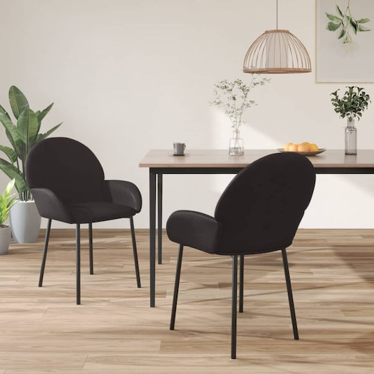 Dining Room Artificial Leather Armchair Black Velvet-Black Metal 58x57x78.5cm 2pcs