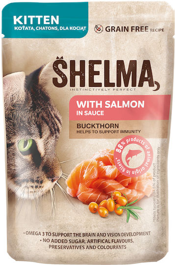 Shelma Kitten Υγρή Τροφή για Ανήλικες Γάτες σε Φακελάκι με Σολομό χωρίς Σιτηρά 85gr