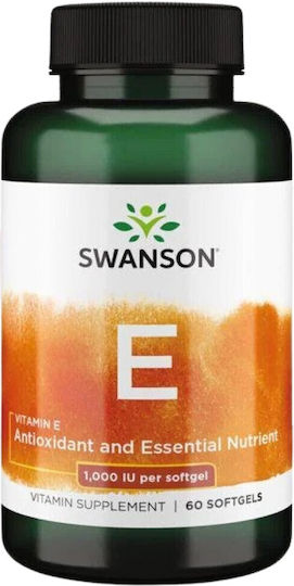 Swanson Vitamin E Vitamina pentru Pielea & Acțiune Antioxidantă 1000iu 180mg 60 softgels