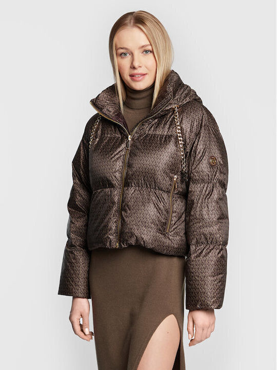 Kurz Damen Puffer Jacke für Winter Braun