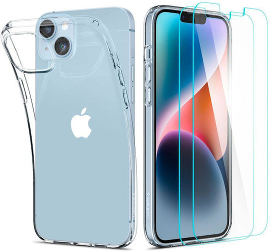 Spigen Crystal Pack Umschlag Rückseite Silikon 0.2mm Set mit Glas Transparent (iPhone 14 Plus)