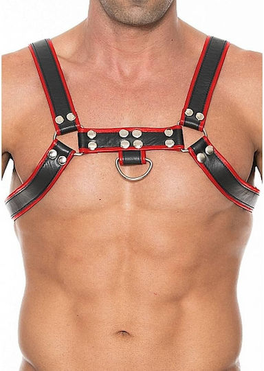 Shots Ouch Chest Bulldog Leather Harness Black / Red
