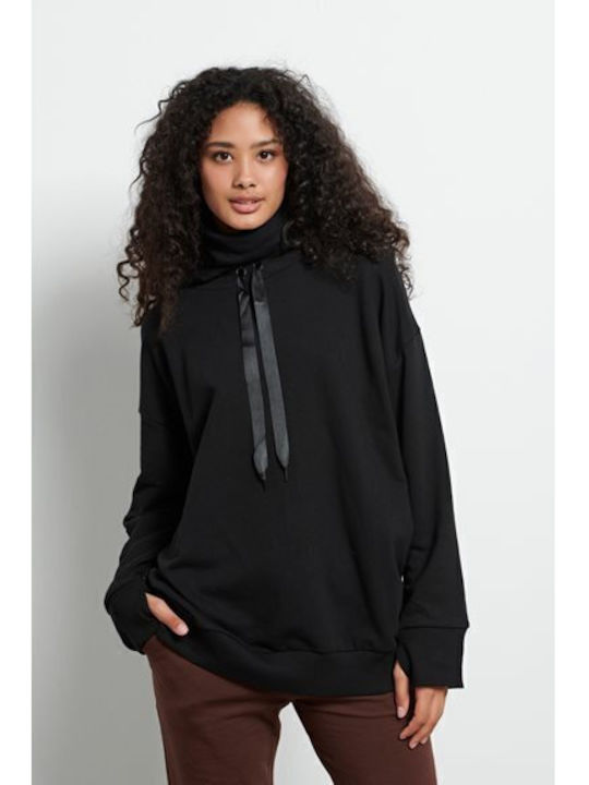 Long Women's Sweatshirt Hooded Black