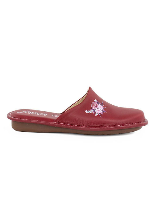 Castor Anatomic 3936 Anatomic Leather Women's Slippers In Red Colour