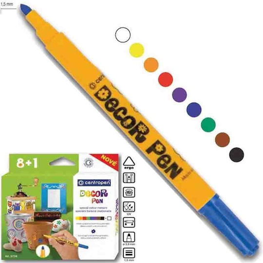 Centropen Decor Pen 8+1 Σετ Μαρκαδόροι Ανεξίτηλοι για Ξύλο 5 Συσκευασίες 9τμχ