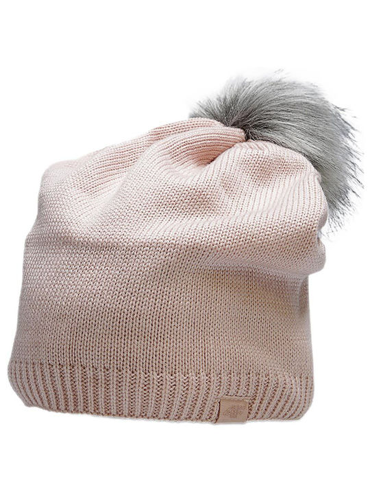 4F Pom Pom Beanie Ανδρικός Σκούφος Πλεκτός σε Ροζ χρώμα