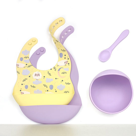 Baby Cloud Σετ Φαγητού Συννεφάκια από Σιλικόνη με Αντιολισθητική Βάση Μωβ 4τμχ για 6+ μηνών