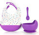 Baby Cloud Feeding Set Dots made of Silicone with Non-Slip Base Purple 4pcs for 6+ months