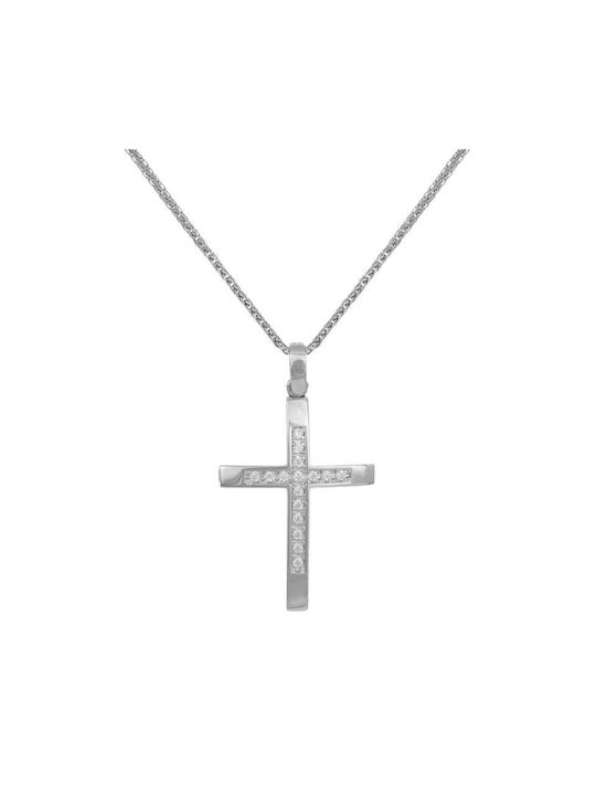 Βαπτιστικοί Σταυροί με Αλυσίδα Λευκόχρυσος γυναικείος σταυρός με αλυσίδα Κ14 043521C 043521C Γυναικείο Χρυσός 14 Καράτια