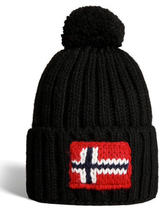 Semiury Pom Pom Beanie Unisex Beanie with Rib Knit in Black color