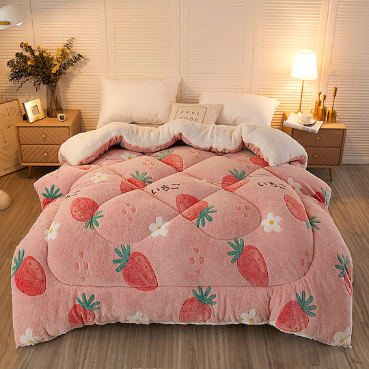 Olia Home Kinderbettdecke Einzel Erdbeeren Rosa 160x220cm