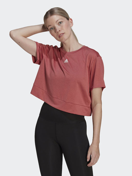 Adidas Aeroready Studio Women's Athletic Crop Top Short Sleeve Fast Drying Wonder Red