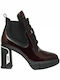 Leather Women's Ankle Boots with High Heel Burgundy