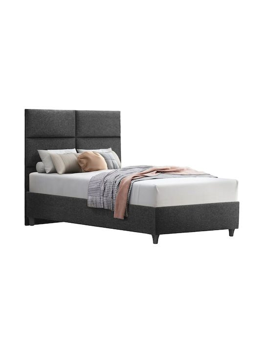 Milo Κρεβάτι Ημίδιπλο Επενδυμένο με Ύφασμα Γκρι με Τάβλες για Στρώμα 120x200cm