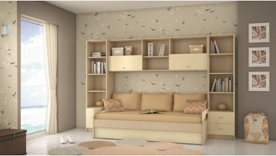Set de Dormitor pentru Copii Hydra Bej Stejar 3buc cu Pat pentru Saltea 90x190buc