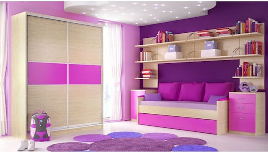 Σετ Παιδικού Δωματίου Amorgos Fuchsie Natürlich 3Stück mit Bett für Matratze 90x190cm
