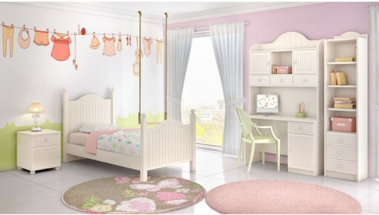 Set de Dormitor pentru Copii Clasic Alb 3buc cu Pat pentru Saltea 90x190buc
