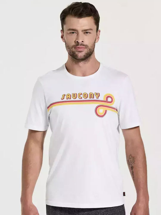 Saucony Rested Ανδρικό T-shirt Λευκό με Λογότυπο