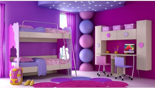 Kids Bedroom Set Kos Multicolour Natural 5pcs with Bed for Mattress 90x190cm