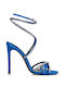 Envie Shoes Fabric Women's Sandals with Strass & Laces Blue with Thin High Heel