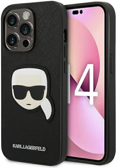 Karl Lagerfeld Saffiano Karl`s Head Patch Back Cover Silicone Black (iPhone 14 Pro)