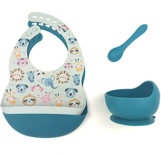 Baby Cloud Feeding Set Animals made of Silicone with Non-Slip Base Blue 4pcs for 6+ months