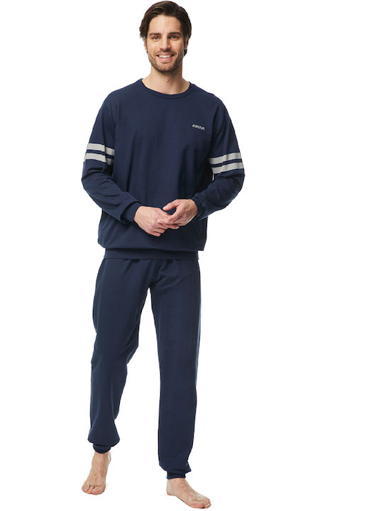 Minerva Men's Winter Cotton Pajamas Set Navy Blue