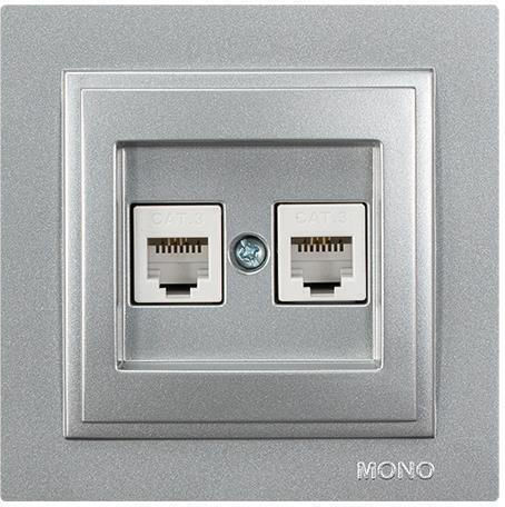 Eurolamp Телефонен контакт с рамка Двойна в Сребрист цвят 152-10439
