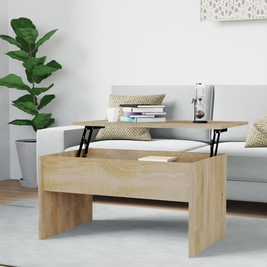 Rectangular Central Wooden Coffee Table with Lifting Mechanism Beige W80xL50.5xH41.5cm