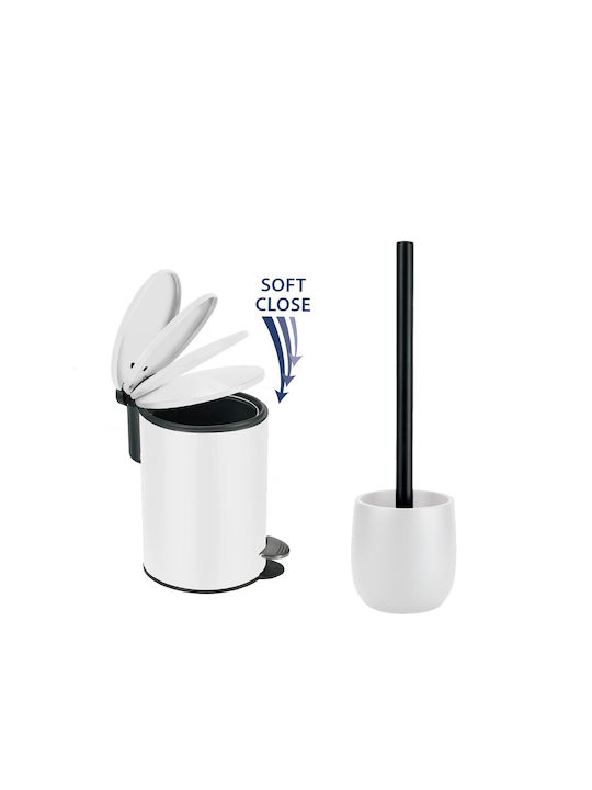 Kleine Wolke Bonny Plastic Toilet Brush and Bin Set with Soft Close Lid 3lt White