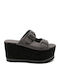 Women's Leather Platform Wedge Sandals Gray