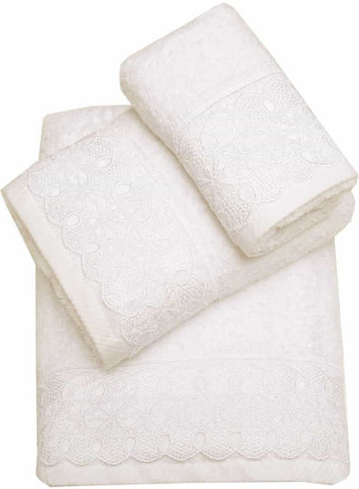 Viopros Νο14 Bridal Towel Set 5pcs with Lace Ecru