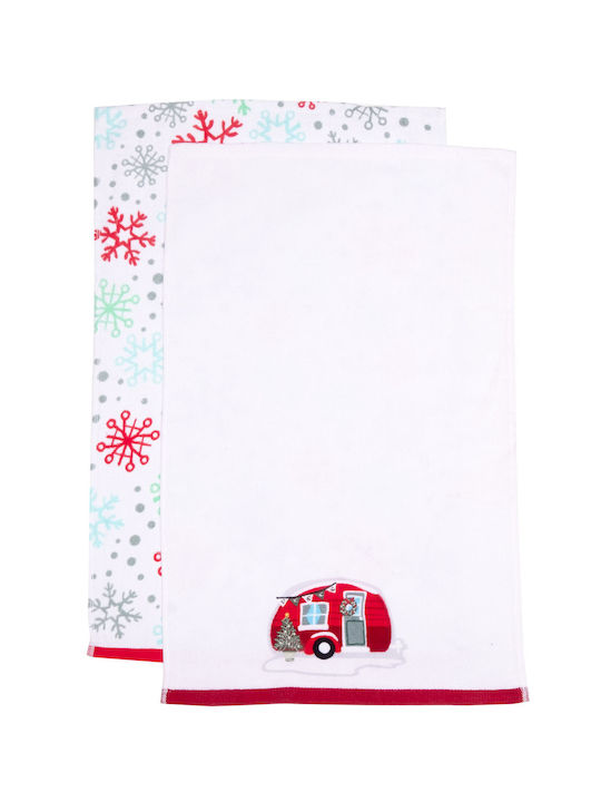 Viopros Set Christmas Towels Fabric White L60xW40cm. 2pcs