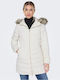 Only Women's Long Puffer Jacket for Winter with Hood White