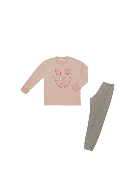 Minerva Smile Set Top & Bottom Kids Winter Cotton Pyjamas Pink